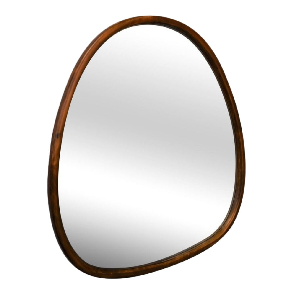 Miroir de forme organique avec cadre en bois foncé