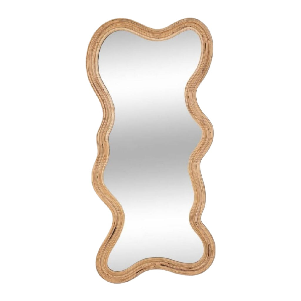Miroir de forme ondulée avec cadre en bois naturel