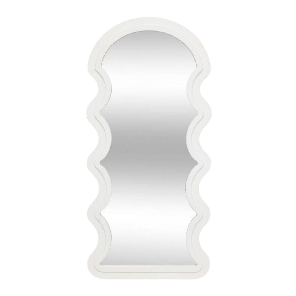Miroir à bords ondulés avec cadre blanc