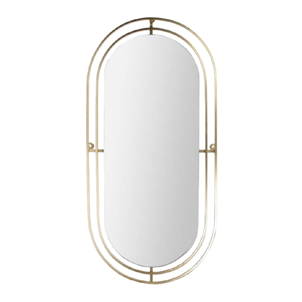 Miroir ovale minimaliste avec cadre en métal doré